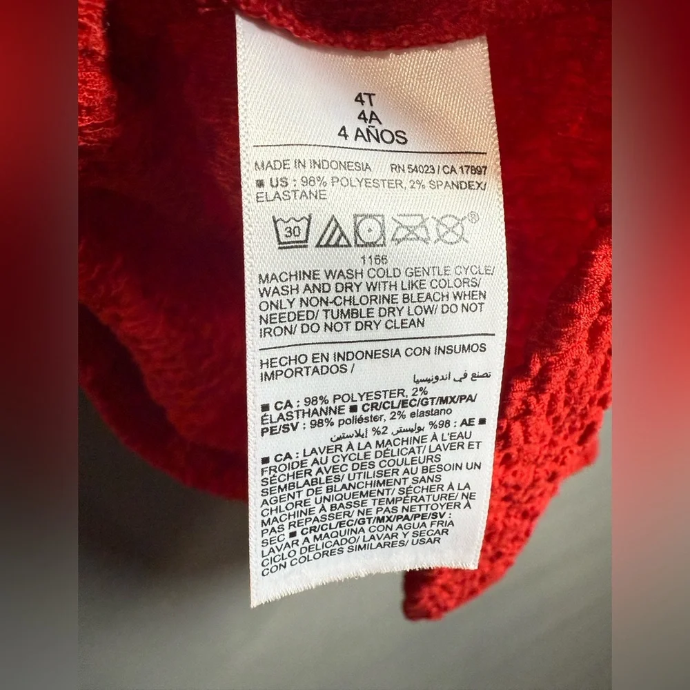 Old Navy Bright Red Textured Bow‎ Dress, 4T